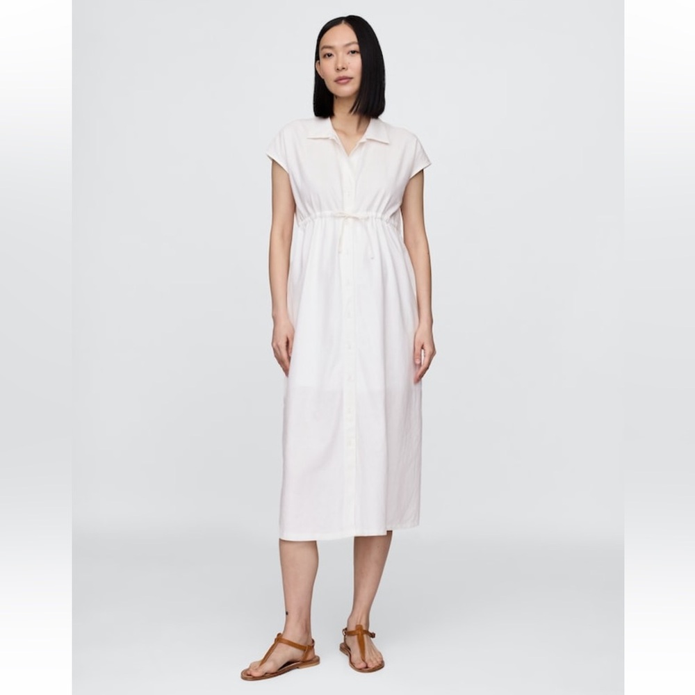 GAP- Maternity Linen-Blend, Midi Shirtdress, M, New off white
